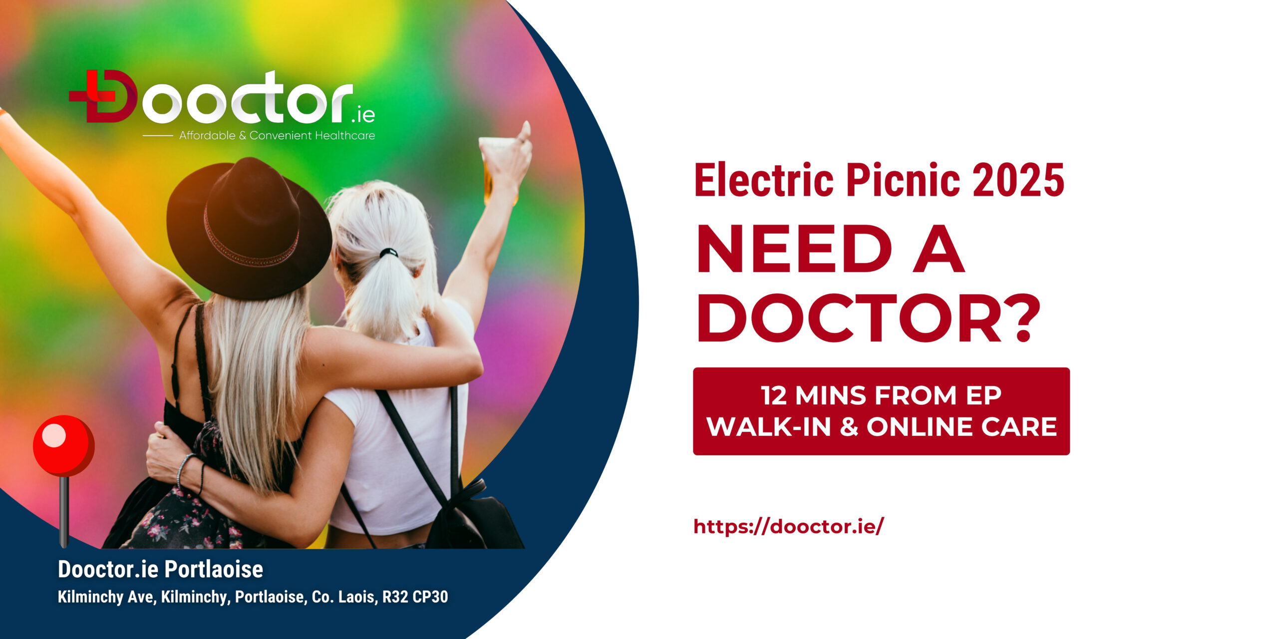 Dooctor.ie Portlaoise Walk-In Clinic 12 minutes from Electric Picnic 2025 – doctor and online care available
